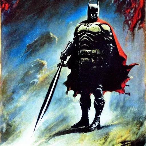 Prompt: a dark knight raising his sword, painted by frank frazetta - n 3