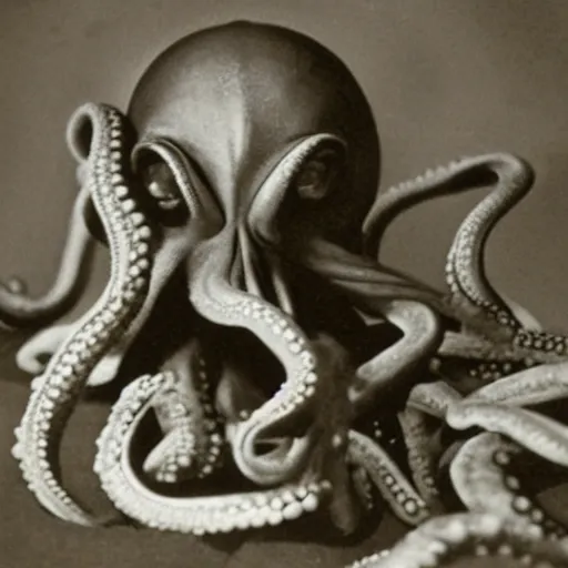 Image similar to vintage photograph of an octopus with a human face