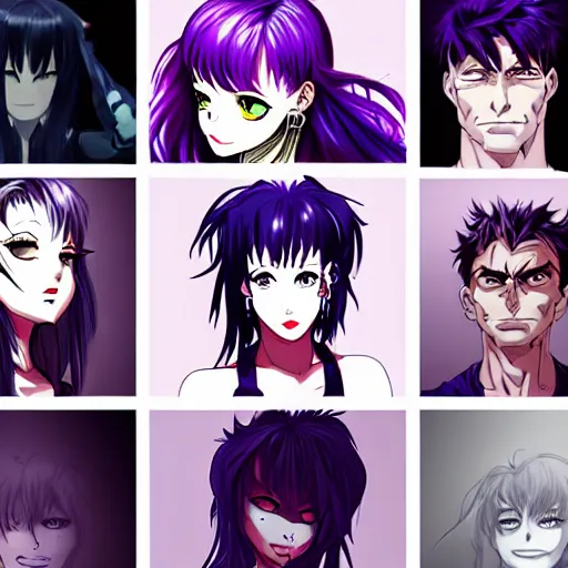 Image similar to style of madhouse studio anime, black lagoon manga, loish, artgerm, comic art, portrait of revy from black lagoon, symmetrical eyes and symmetrical face, jean shorts, white tank top, purple hair, sarcastic evil smirk on face, sky and ocean background