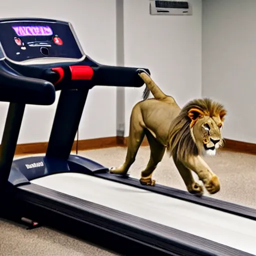 Image similar to a lion running on a treadmill