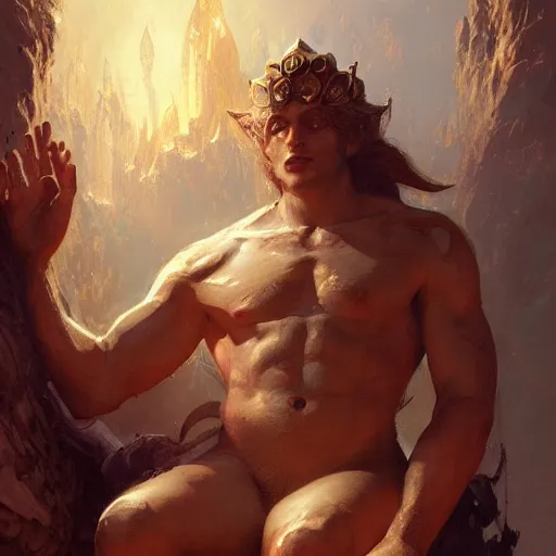 Image similar to extremely unattractive male deity, casting dark magic, summoning handsome god child, fantasy, intricate, elegant, low quality detailed, 4 8 0 p digital painting, artstation, matte, art by gaston bussiere, craig mullins, j. c. leyendecker