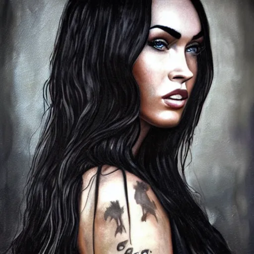 Image similar to “Megan Fox Coal paintings, ultra detailed portrait, 4k resolution”