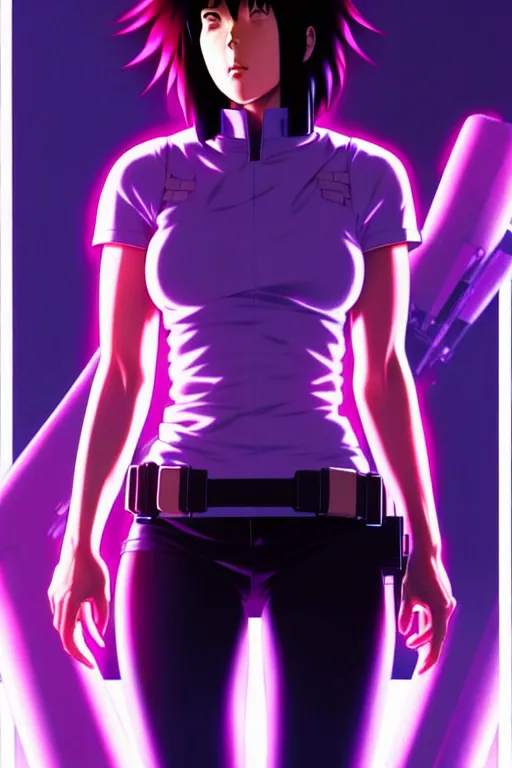 Image similar to a fullbody portrait of motoko kusanagi the major ghost in the shell : : stand alone complex, under repairs, maintenance : : by ilya kuvshinov, rossdraws, artgerm, sola digital arts, anti aliasing, raytracing : :