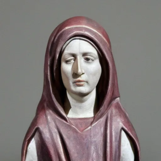 Image similar to holy roman chalkware bust of a crying our lady of sorrows antique painted sacred Catholic pearlescent coloring