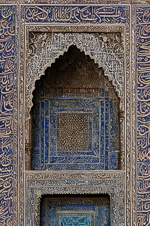 Image similar to taj mahal detail, arabic calligraphy marble inlay on Taj mahal, photorealistic, insanely detailed and intricate, high detail