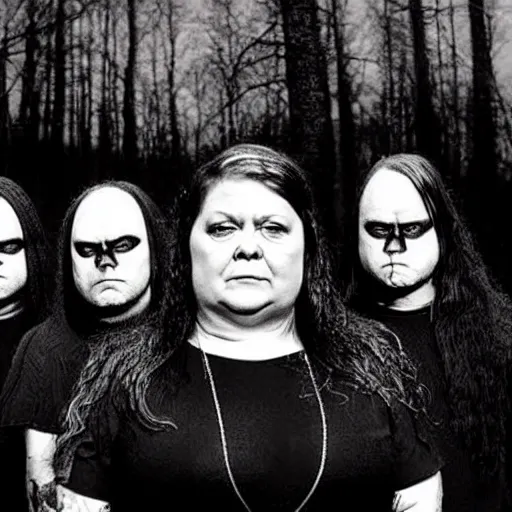 Image similar to Erna solberg in a black metal band