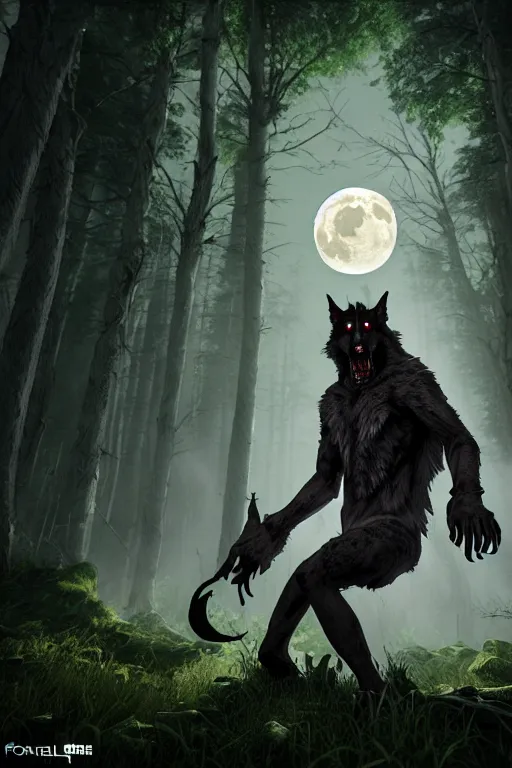 Image similar to werewolf from van helsing unreal engine hyperreallistic render 8k character concept art moon forest