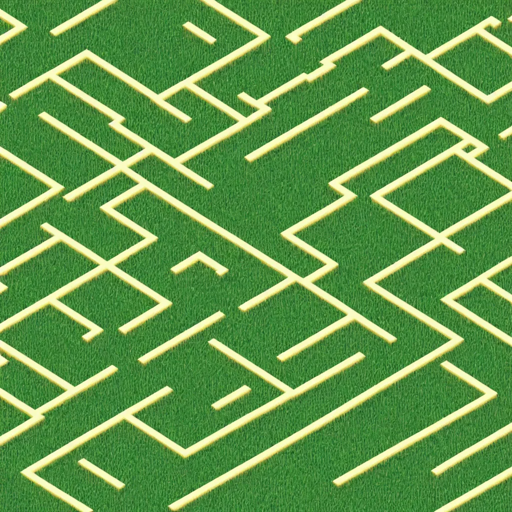 Image similar to wimmelbilder maze made of mowed lawn, isometric, very sharp