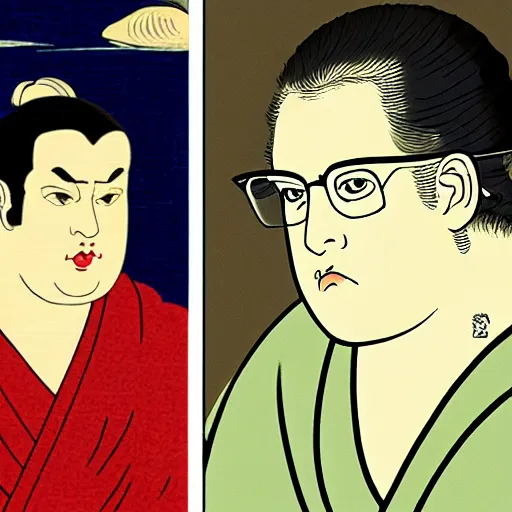 Image similar to ukiyo-e scene featuring jonah hill. nerdy jonah hill Superbad. Handsome male actor