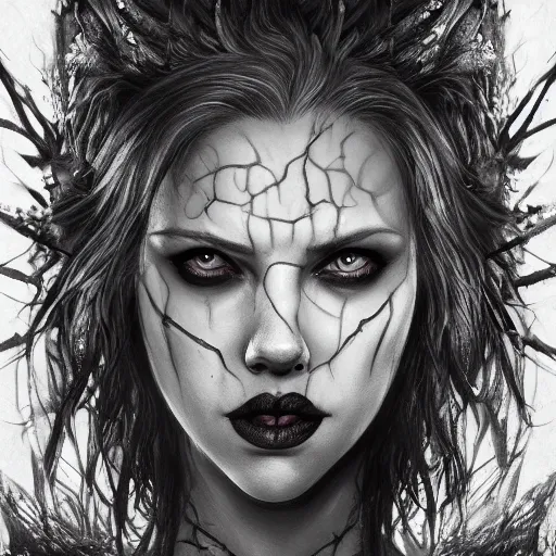 Image similar to detailed portrait of scarlett johansson as a cute undead zombie goth monster girl, beautiful, fantasy, intricate, elegant, highly detailed, digital painting, artstation, concept art, matte, sharp focus, illustration, art by aenaluck, artgerm and roberto ferri and greg rutkowski, epic fantasy, digital painting