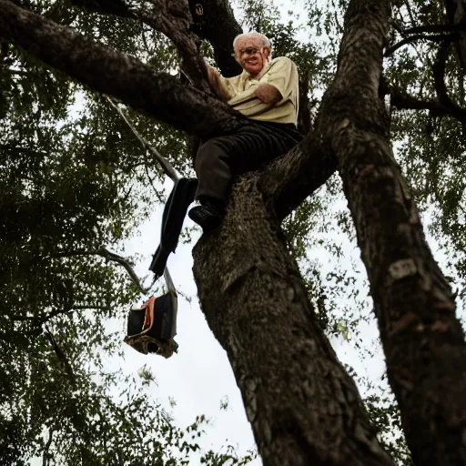 Image similar to an elderly man stuck in a tree, canon eos r 3, f / 1. 4, iso 2 0 0, 1 / 1 6 0 s, 8 k, raw, unedited, symmetrical balance, in - frame