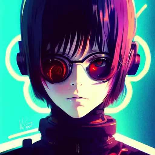 Image similar to by kyoto animation, cool girl wearing cyberpunk intricate streetwear, beautiful, detailed symmetrical close up portrait, intricate complexity, in the style of artgerm and ilya kuvshinov, cell shaded, 4 k, concept art, by wlop, krenz cushart, greg rutkowski, pixiv. cinematic dramatic atmosphere, cinematic lighting, studio quality