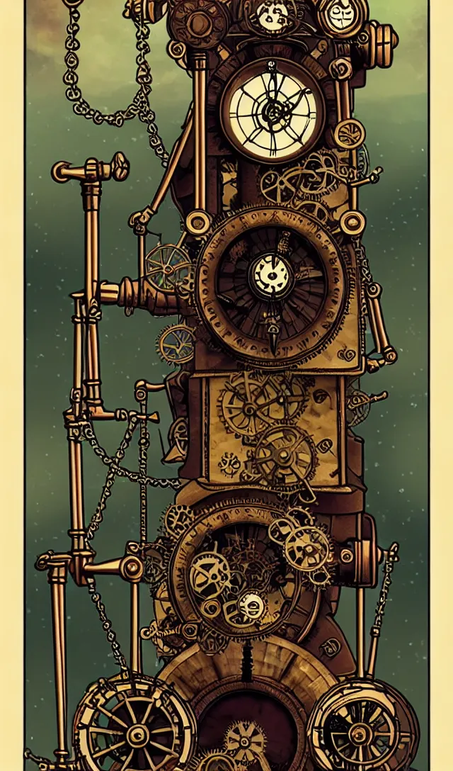 Prompt: tarot card of steampunk machine