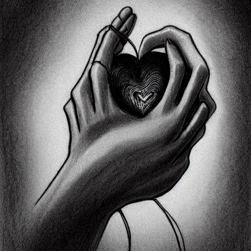 Image similar to illustration of hands ripping a heart into pieces, sadness, dark ambiance, concept by Godfrey Blow, featured on deviantart, drawing, sots art, lyco art, artwork, photoillustration, poster art