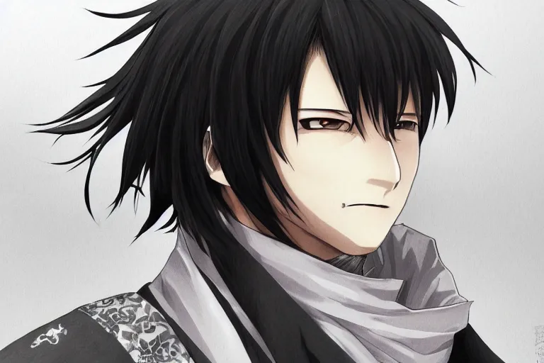 Image similar to hijikata toushirou, of gintama, black hair, character portrait, portrait, close up, concept art, intricate details, highly detailed by wlop