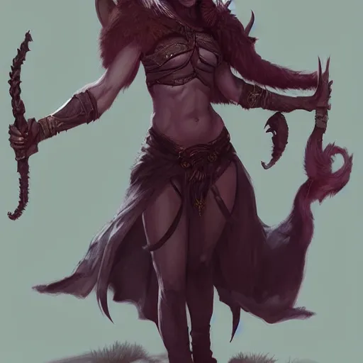 Image similar to Tiefling Druid with tiefling tail D&D, fantasy, full body portrait, highly detailed, digital painting, artstation, concept art, sharp focus, illustration, art artgerm by greg rutkowski