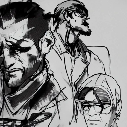 Image similar to old charismatic mechanic face, Shinkawa Yōji style