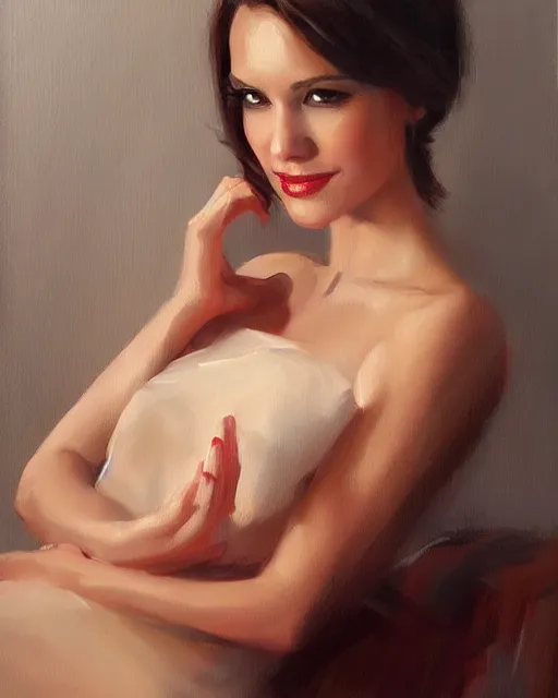 Image similar to a fine art painting of an elegant sly smiling woman by richard s. johnson, instagram, deviantart, figurative art, fine art, oil on canvas