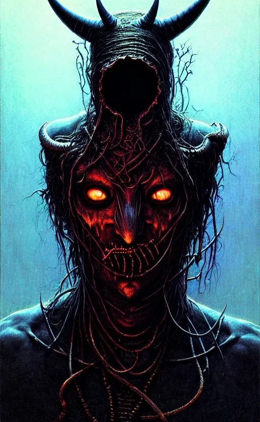 Prompt: a striking full body portrait of a pitch black masked eldritch shaman with jagged black horns by moebius and beksinski and artgerm, detailed artwork, realism, 4 k resolution, detailed, high quality, sharp focus, hq artwork, insane detail, volumetric lighting, character concept art, fine details, tarot card, clear subject