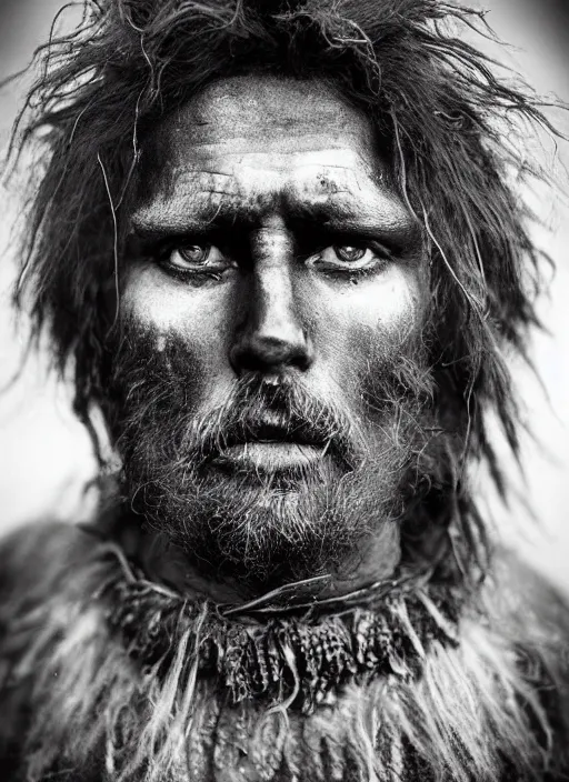 Image similar to Award winning Editorial photo of a Early-medieval Native Liechtensteiners with incredible hair and beautiful hyper-detailed eyes wearing traditional garb by Lee Jeffries, 85mm ND 5, perfect lighting, gelatin silver process