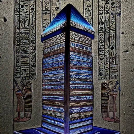 Image similar to bioluminescent ancient egyptian obelisk, sharp focus, hyper detailed masterpiece