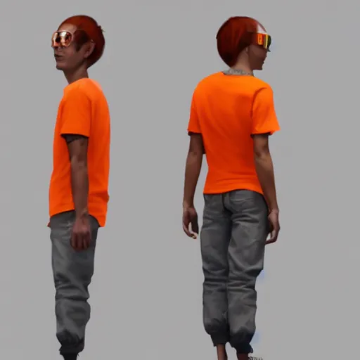 Prompt: man in orange t - shirt hugging from behind girl, vivid colors, character sheet, fine details, concept design, contrast, kim jung gi, greg rutkowski, trending on artstation, 8 k, full body, turnaround, front view, back view, ultra wide angle