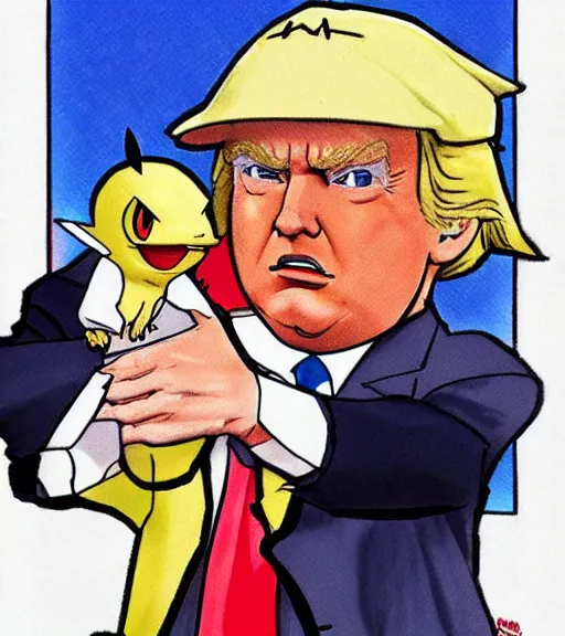 Image similar to donald trump as a pokemon trainer by ken sugimori