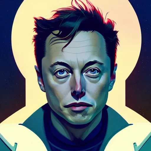 Image similar to portrait of a elon musk, artstation, cartoon, elegant, highly detailed, digital painting, concept art, smooth, sharp focus, illustration, art by studio ghibli, makoto shinkai, don bluth, fujita goro, jean giraud, atey ghailan, akihiko yoshida, tom whalen, anton fadeev 8 k