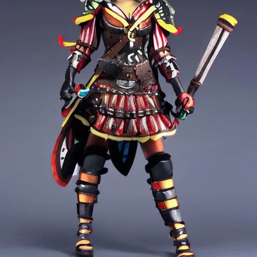 Prompt: full body photo of a female harlequin valkyrie warrior