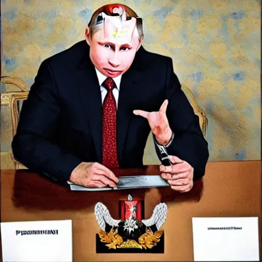 Image similar to retarded putin, expressionism