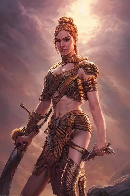 Image similar to amazon valkyrie athena, d & d, fantasy, portrait, highly detailed, headshot, digital painting, trending on artstation, concept art, sharp focus, illustration, art by artgerm and greg rutkowski and magali villeneuve