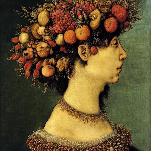 Image similar to a beautiful profile portrait of a beautiful female, leaves, by giuseppe arcimboldo.