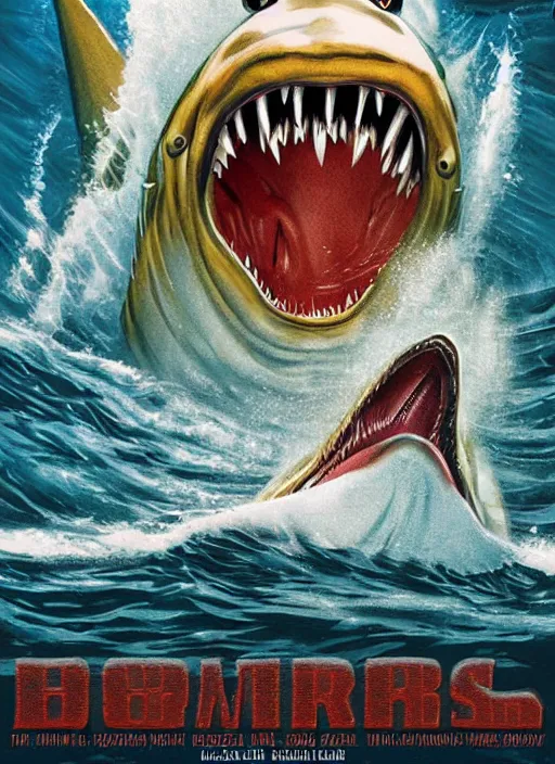 Prompt: Poster artwork for Jaws Part 7 (1999) highly detailed, centered, digital painting, artstation, concept art, smooth, sharp focus, illustration