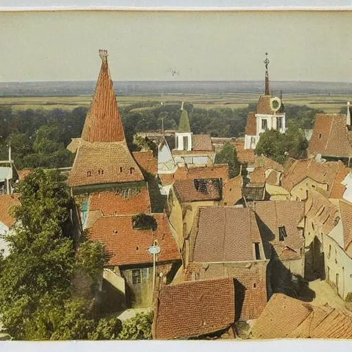 Prompt: Emil Verharn. 1900. Photo in color image. High definition. The city of Sint Amands. Symbolism on old houses.