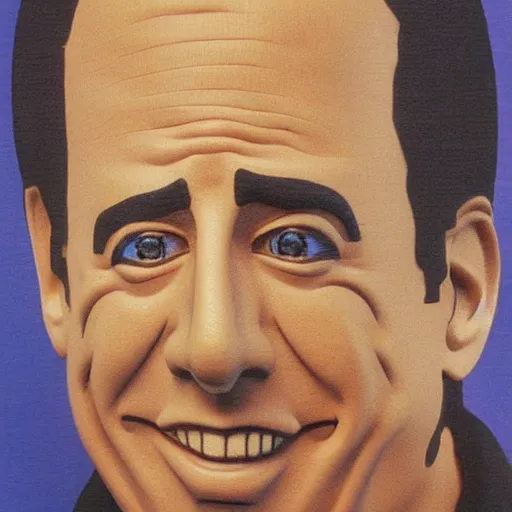 Image similar to Jerry Seinfeld's face carved un wood, detailed artwork, Masterpiece