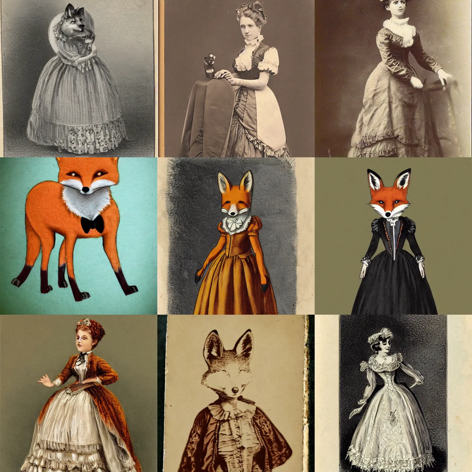 Prompt: a fox in a victorian dress