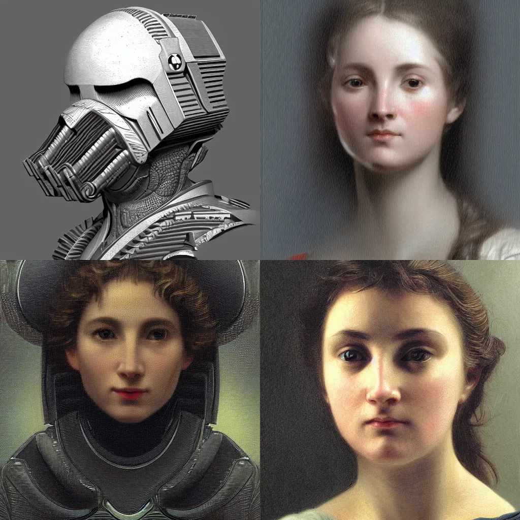 Prompt: detailed portrait of a scifi gadget, greeble, bouguereau