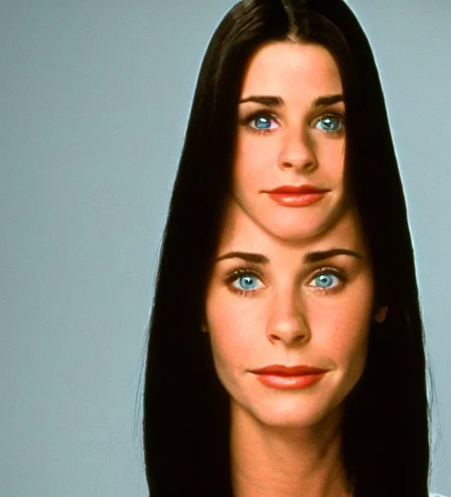 Image similar to young courtney cox as monica in friends, movie still frame, hd, cinematic lighting