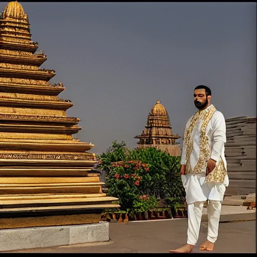 Image similar to drake, hindu temple in background, photograph