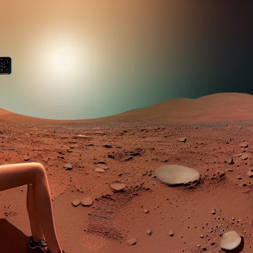 Prompt: a girl taking a selfie on mars, 8k, highly detailed skin, highly detailed face, photo