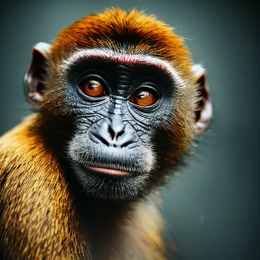 Prompt: high quality portrait of a monkey, studio photograph, photograph, realistic photo, 8k photo, 4k photo, stock photo, high resolution, cinematic shot, high detail