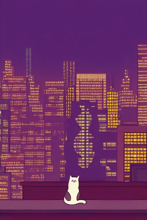 Image similar to cat overlooking bustling downtown city at night, pixel digital artstyle HD