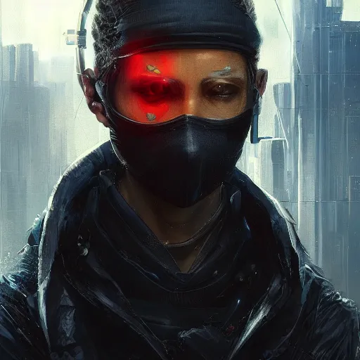 Image similar to a beautiful portrait of a cyberpunk ninja by greg rutkowski and hiromu arakawa trending on artstation