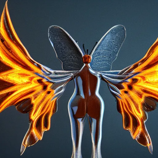 Prompt: butterfly with wings made of fiery molten metal and wings made of melting ice, hyperdetailed, octane render, photorealistic, 4k