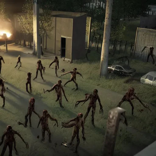 Image similar to zombie apocalypse by dalmiro buigues, detailed, 3 d, unreal engine