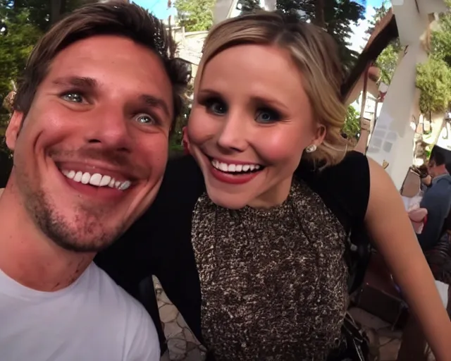 Image similar to gopro footage, first person view of my date with kristen bell