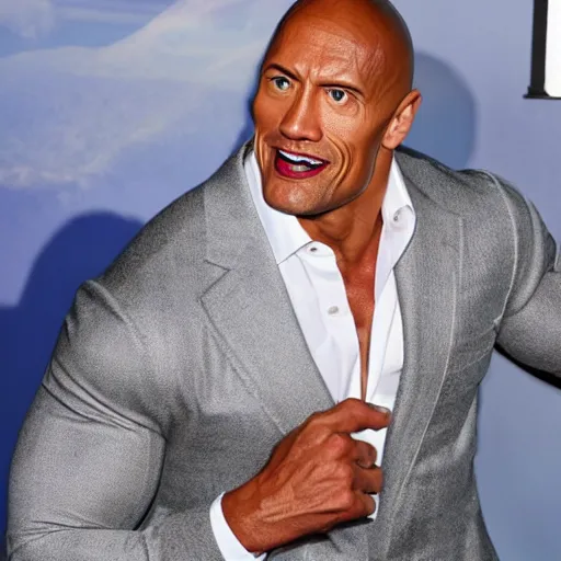 Prompt: the rock using pantiehose