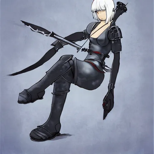 Image similar to blindfolded nier 2 b reclining in heavy armor by studio ghibli