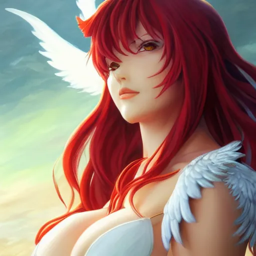 Image similar to an oil painting of rias gremory with angel wings, by artgerm, wlop and greg rutkowski, hd, hdr, ue 5, ue 6, unreal engine 5, cinematic 4 k wallpaper, 8 k, ultra detailed, high resolution, artstation, award winning