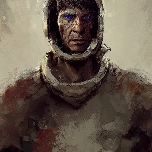 Image similar to a neolithic priest, male, cybernetically enhanced, sci fi character portrait by greg rutkowski, craig mullins